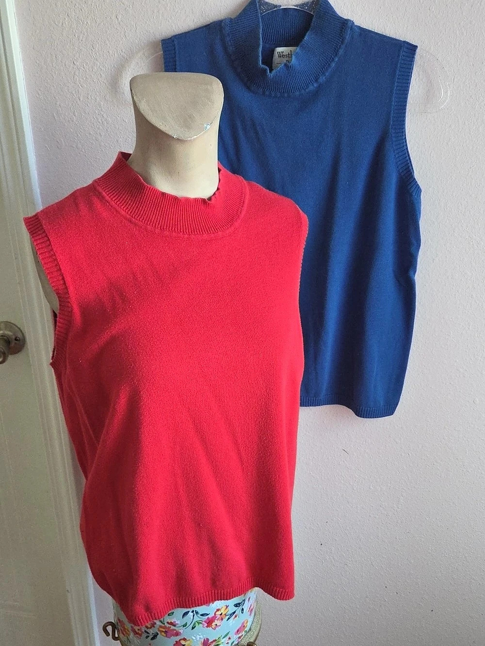 Westbound Petites Sleeveless Cotton Sweater Red & Blue Size PL